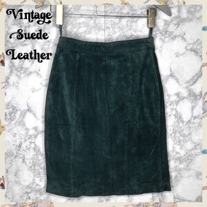 ⭐️ G III 90s Suede LEATHER Hunter Green Skirt GLOBAL IDENTITY Women’s 3/4